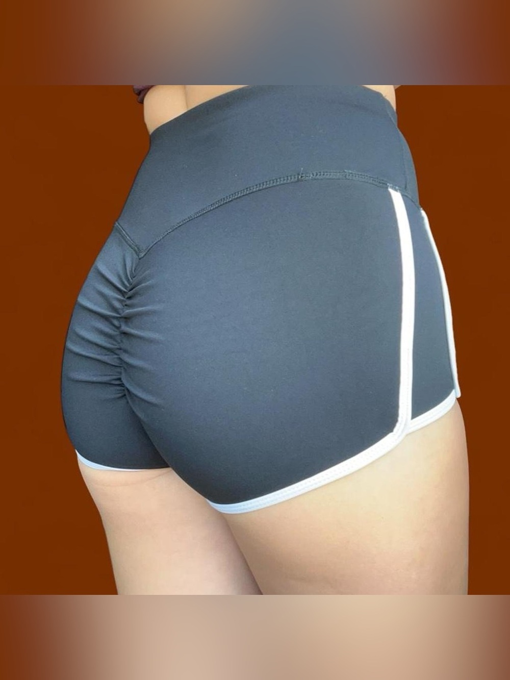 SHEIN Black Athletic High-Waist Shorts with White Trim